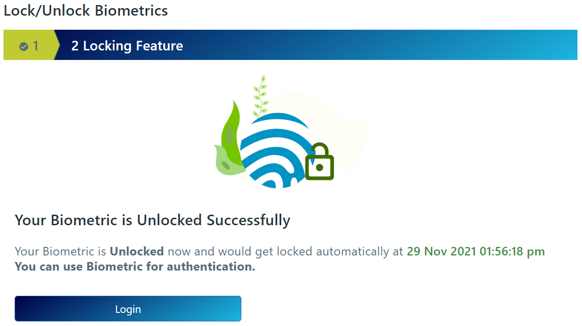 Lock / Unlock biometrics in AADHAAR; unlock status.